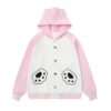 Color-Block Hoodie With Cat Paw Embroidery