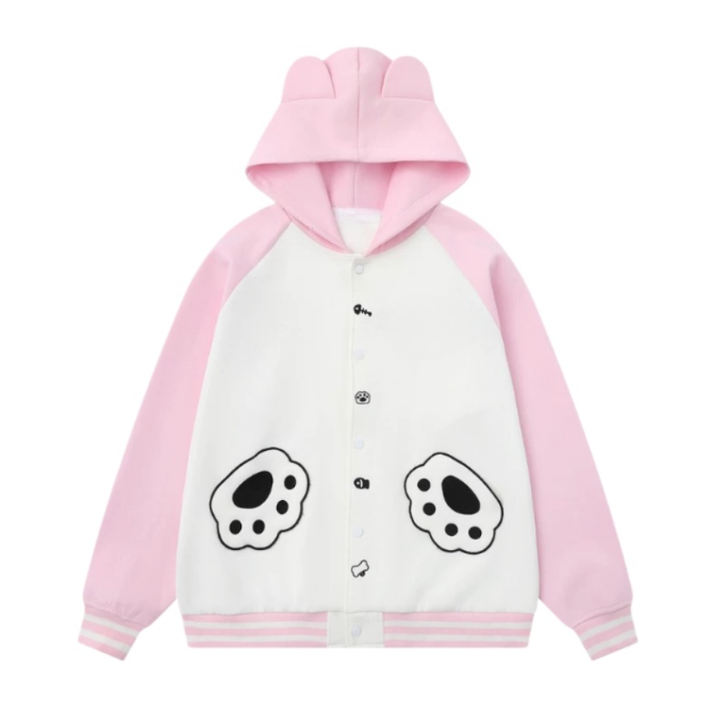 Color-Block Hoodie With Cat Paw Embroidery