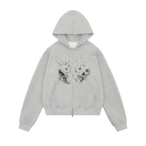 Cute Rabbit Graphic Zip Hoodie