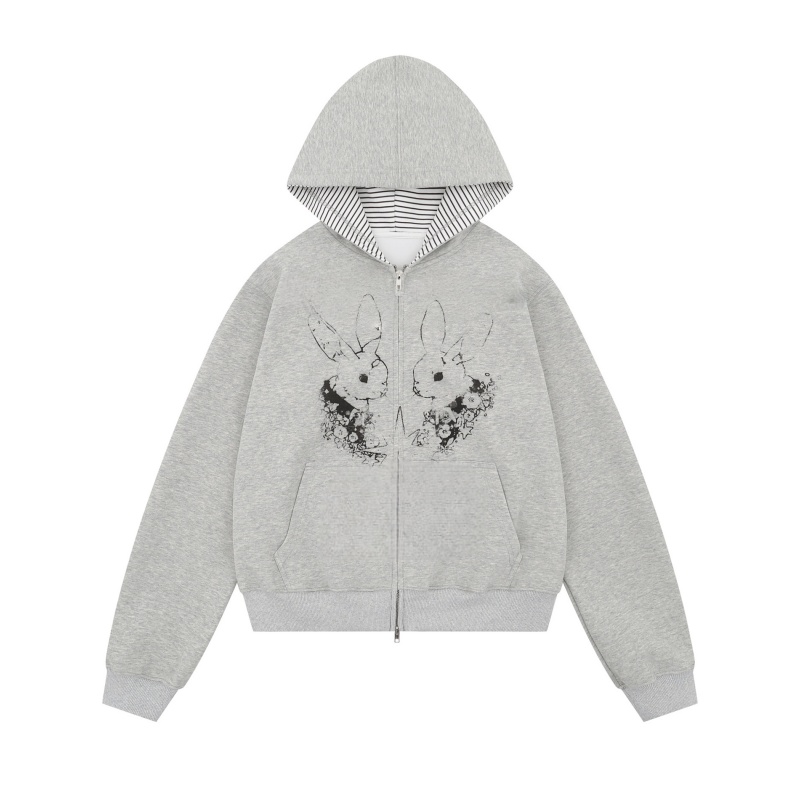 Cute Rabbit Graphic Zip Hoodie
