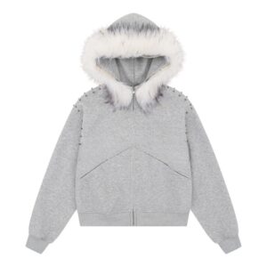 Soft Grey Embellished Hoodie