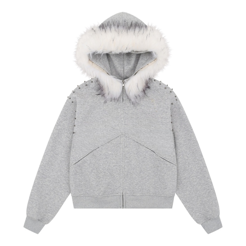 Soft Grey Embellished Hoodie