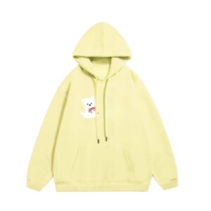 Cute Cat Print Comfortable Hoodie — Cream Yellow