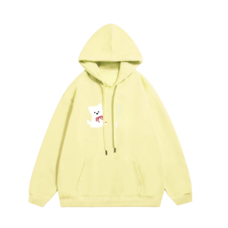 Cute Cat Print Comfortable Hoodie — Cream Yellow