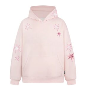 Pink Fleece-Lined Hoodie With Star Appliqués