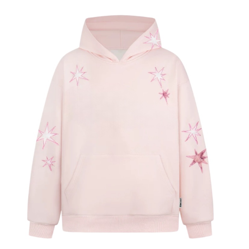 Pink Fleece-Lined Hoodie With Star Appliqués